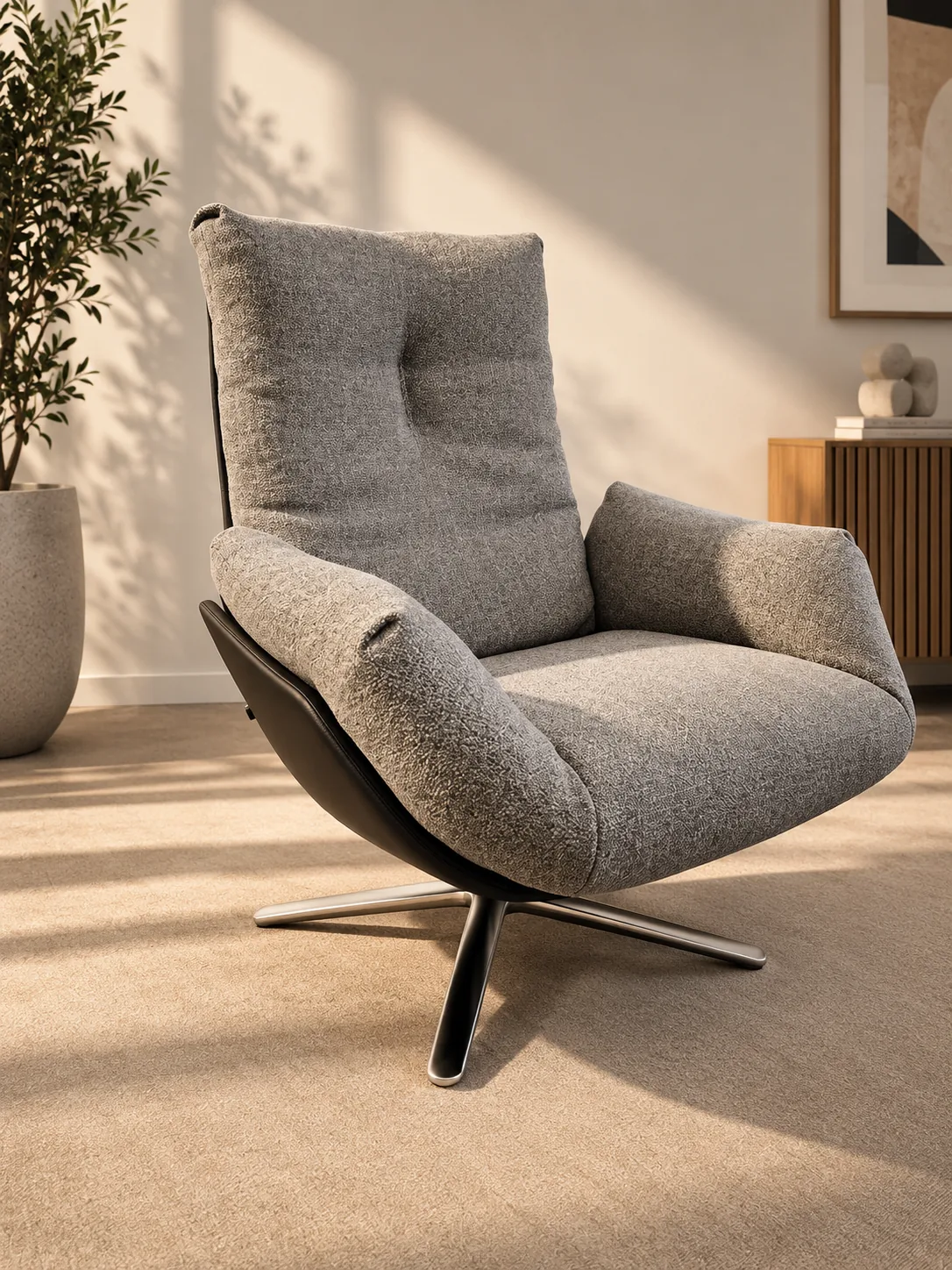 COR Cordia Lounge Sessel mit grauem Stoff im Einrichtungskonzept