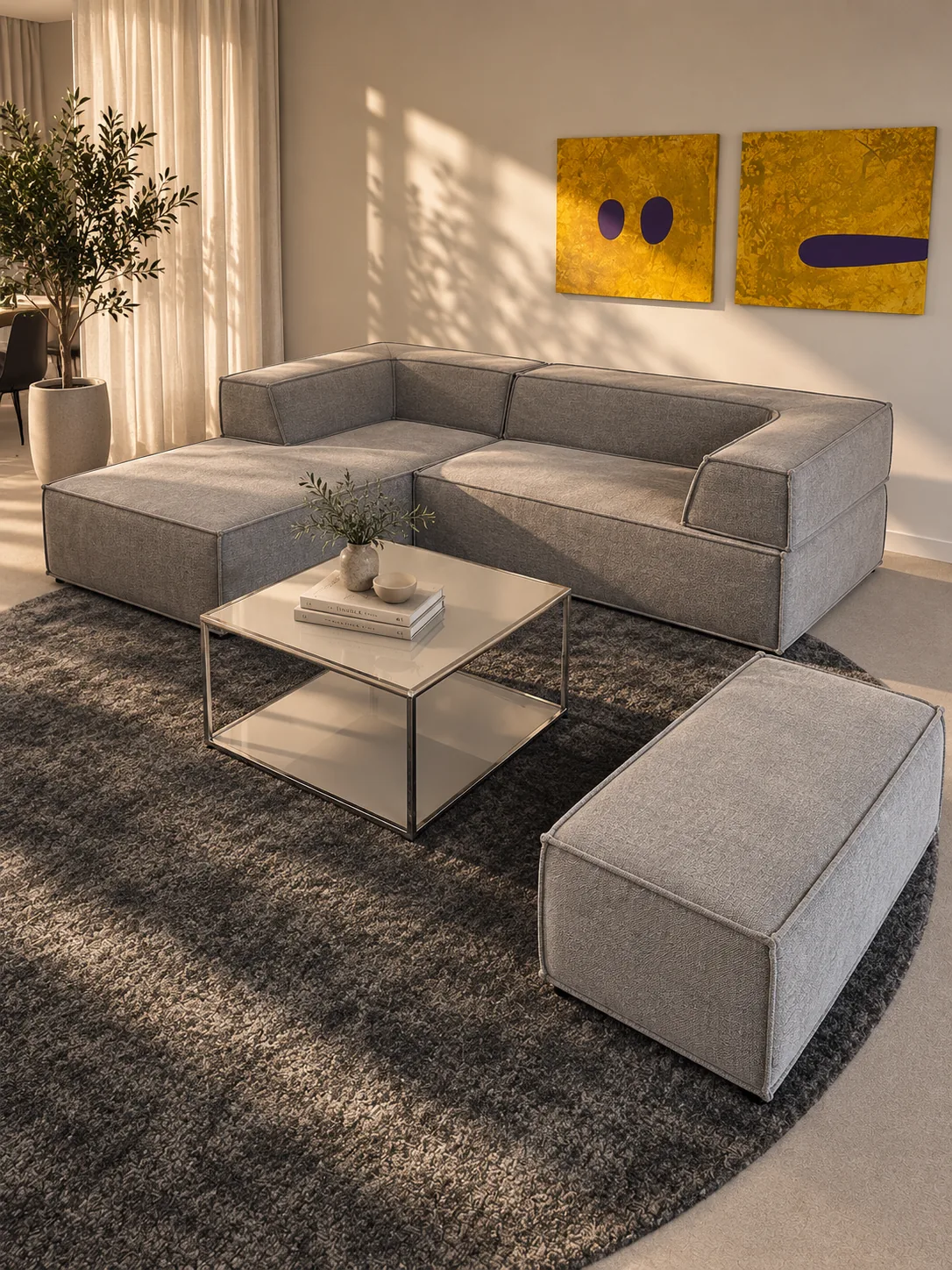 Graues COR Modulsofa mit Hocker im Einrichtungskonzept